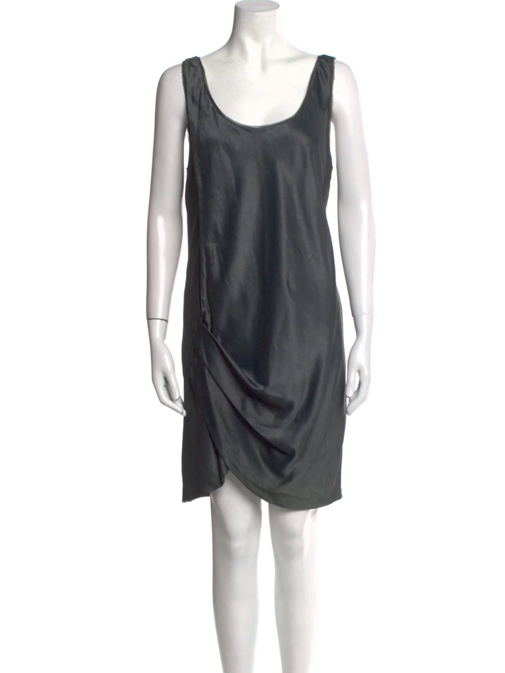 Vintage Helmut Lang Silk/Satin Gunmetal  Scoop Neck Draped Dress